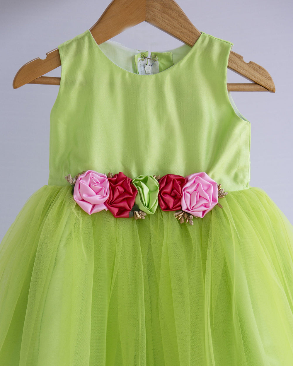 Lime Green Shade Baby-Girls Sleeveless Premium  Flower Frock