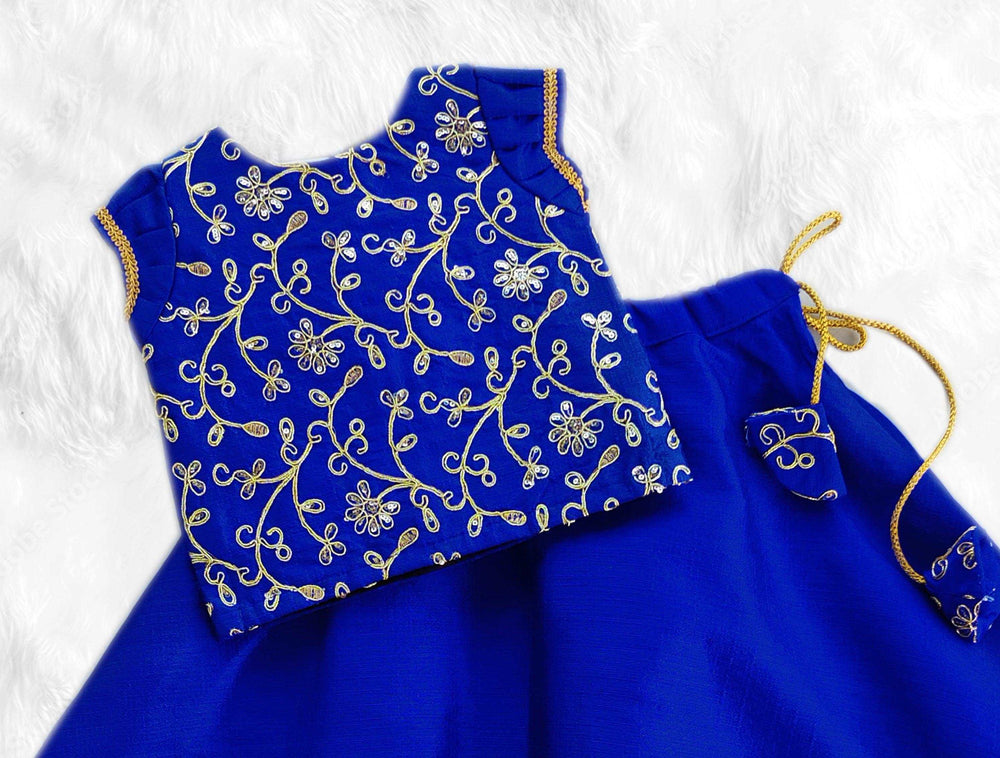 Stanwells Kids Royalblue Silk Thread Embroidered Traditional Lehenga C