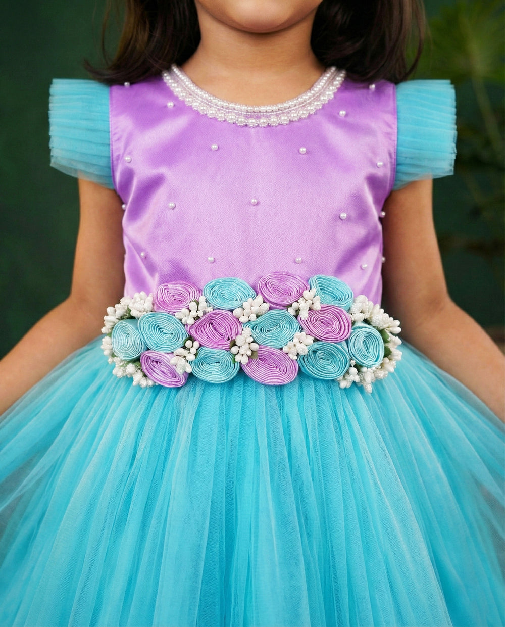 Sky blue lavender baby girls birthday dress, flower gown, designer full-length partywear, kids birthday outfit, Stanwells Kids
