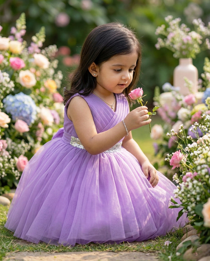 Pastel Lavender Pleated Knee Length Frock