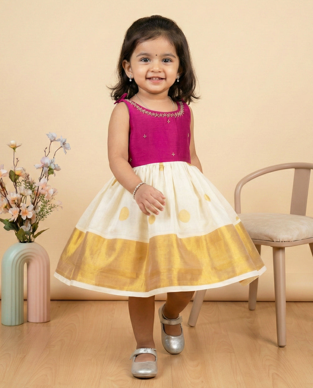 Pink Baby Girl Birthday Dress with Embroidery & Lace Frock