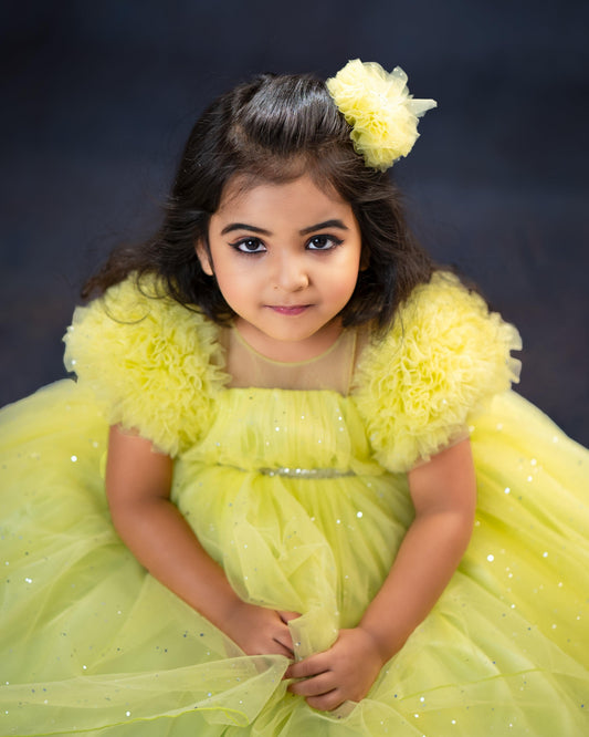 Pista green glitter party frock side view baby girl – Stanwells Kids
