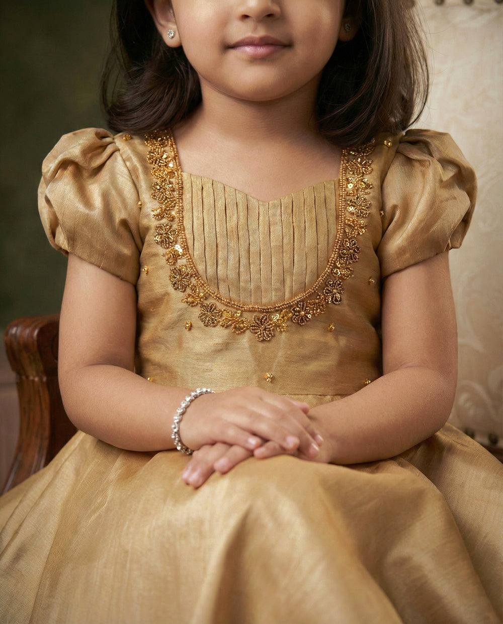 "Metallic Gold Shade Party Perfect Birthday Frock for Baby Girls"