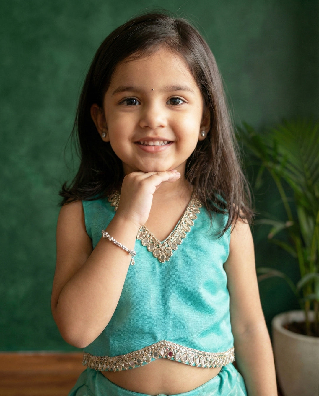 Rama green silk baby girls birthday dress, ethnic lehenga choli, kids festive wear, traditional baby girl outfit