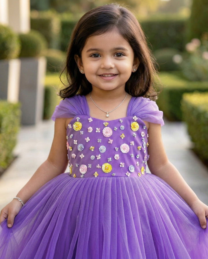 Pastel Lavender Baby Girls Birthday Dress - Sequins Handwork Party Frock by Stanwells Kids