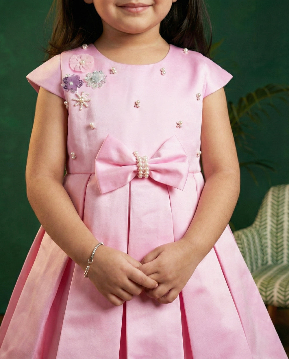 Baby pink silky satin baby girl birthday dress, western style frock, box pleated party wear, kids birthday dress for girls