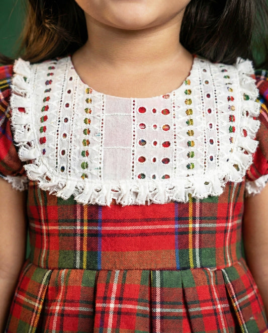 Christmas cotton check frock front view – Stanwells Kids
