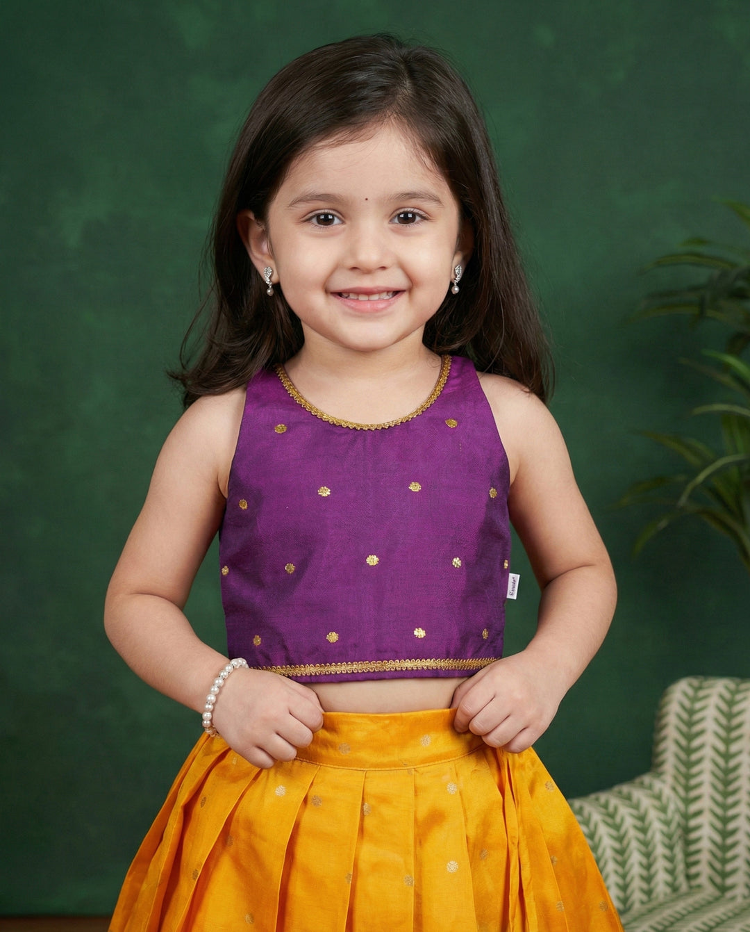 Violet mango yellow silk lehenga choli for baby girls, festive ethnic wear, birthday dress for girls, traditional kids outfit
