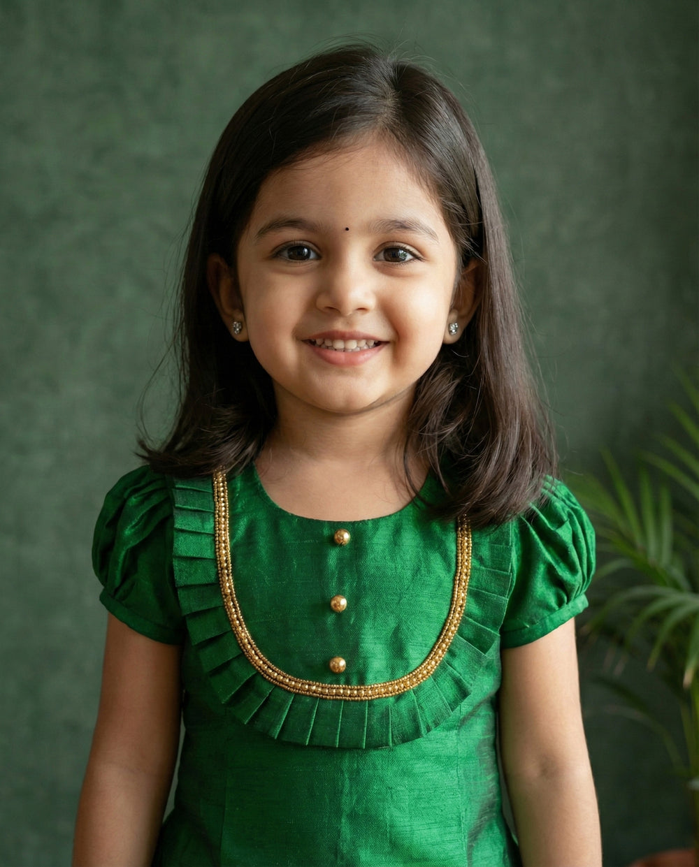 Green cream Kerala kasavu lehenga choli baby girl birthday dress Onam outfit traditional festive wear kids lehenga
