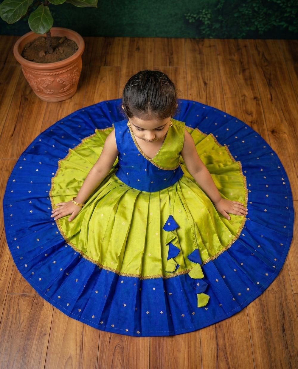 Stanwells Kids royal blue green lehenga choli for baby girls silk ethnic dress