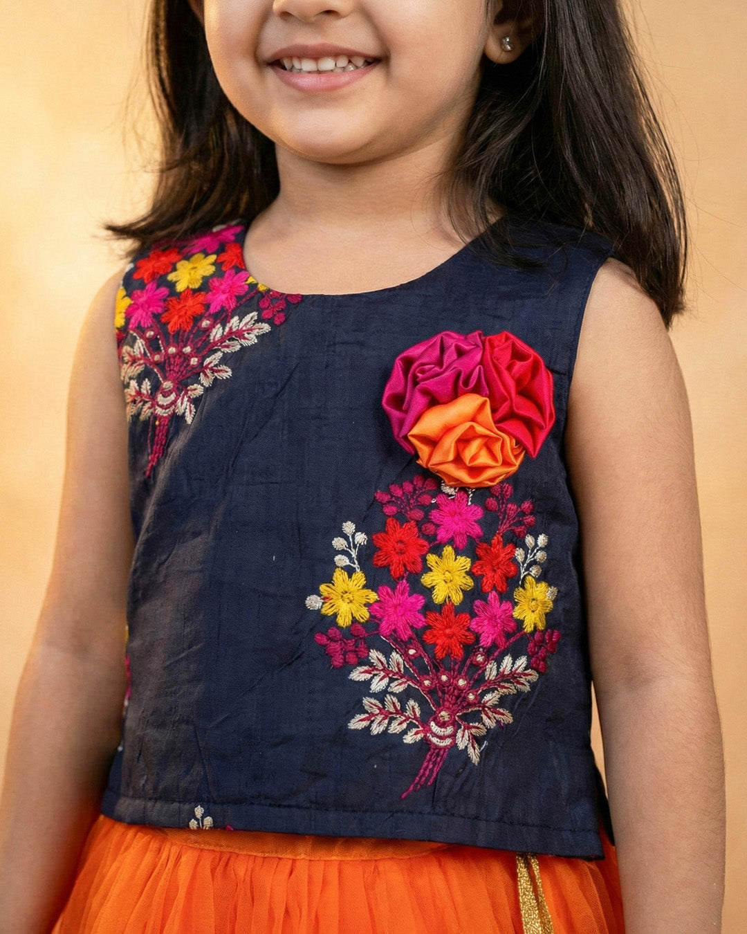 Orange and black combo lehenga choli set for baby girls

Traditional birthday dress for girls

Baby girls festive wear lehenga

Stylish ethnic dress for toddlers

Black orange designer lehenga for baby girls

Kids partywear traditional dress

Stanwells Kids ethnic birthday outfit