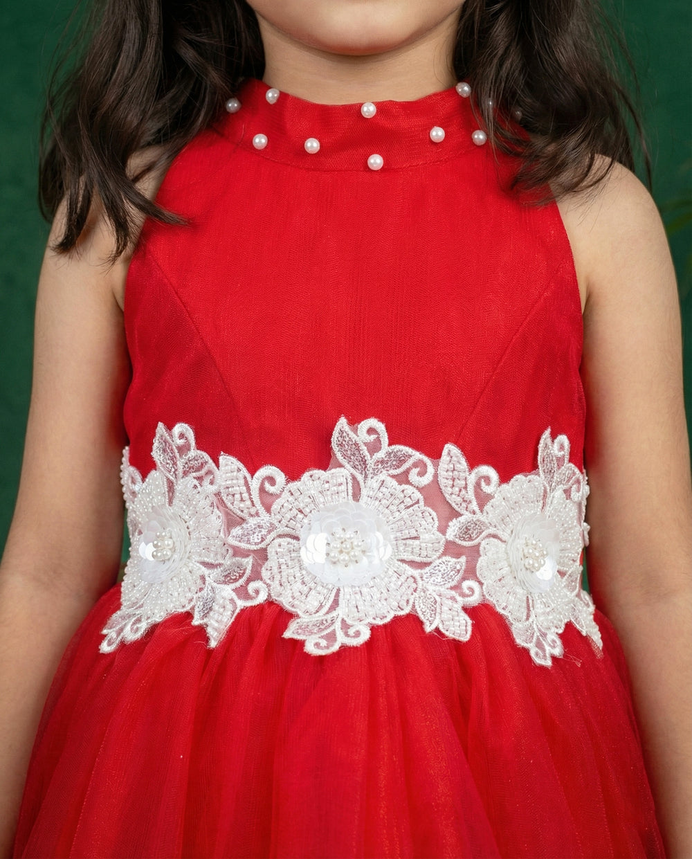 Red shade halter neck flower frock, baby girls birthday dress, party wear