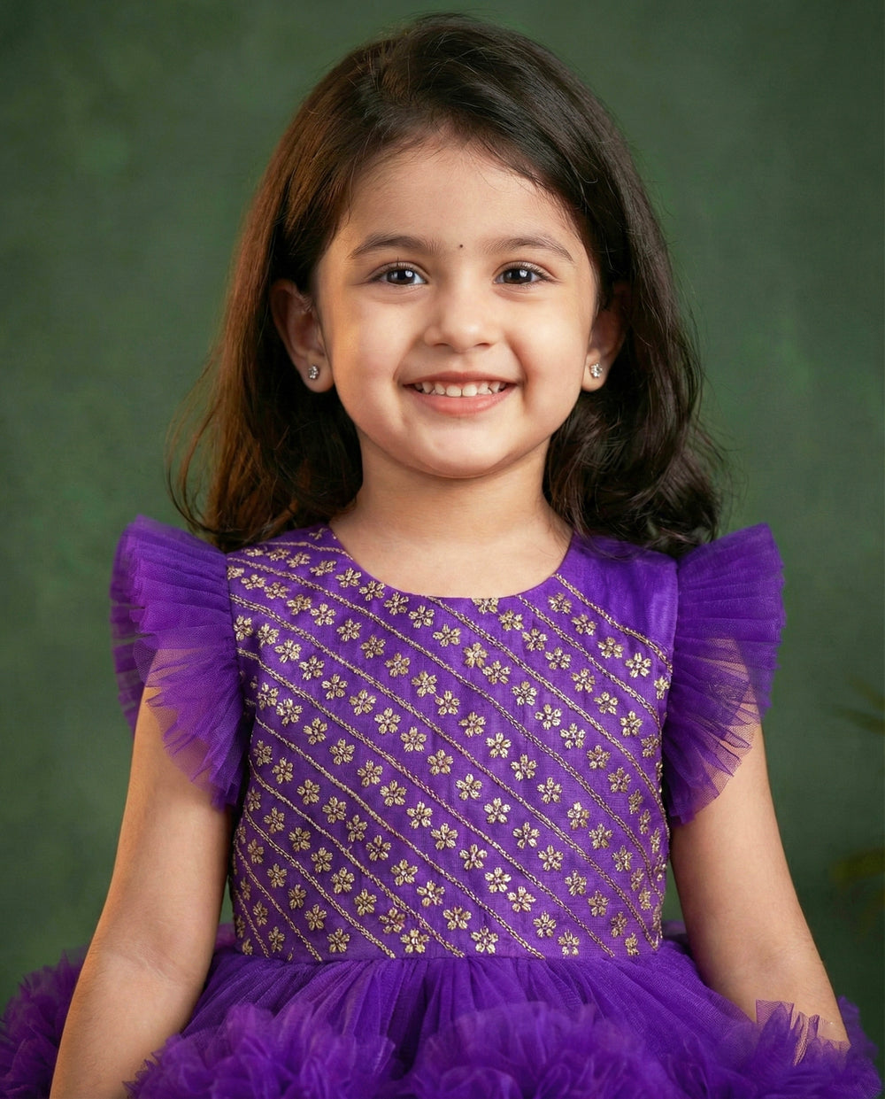 Violet shade baby girl birthday dress, 3 step ruffle frock, party wear dress for kids, violet handwork frock, designer baby birthday outfit