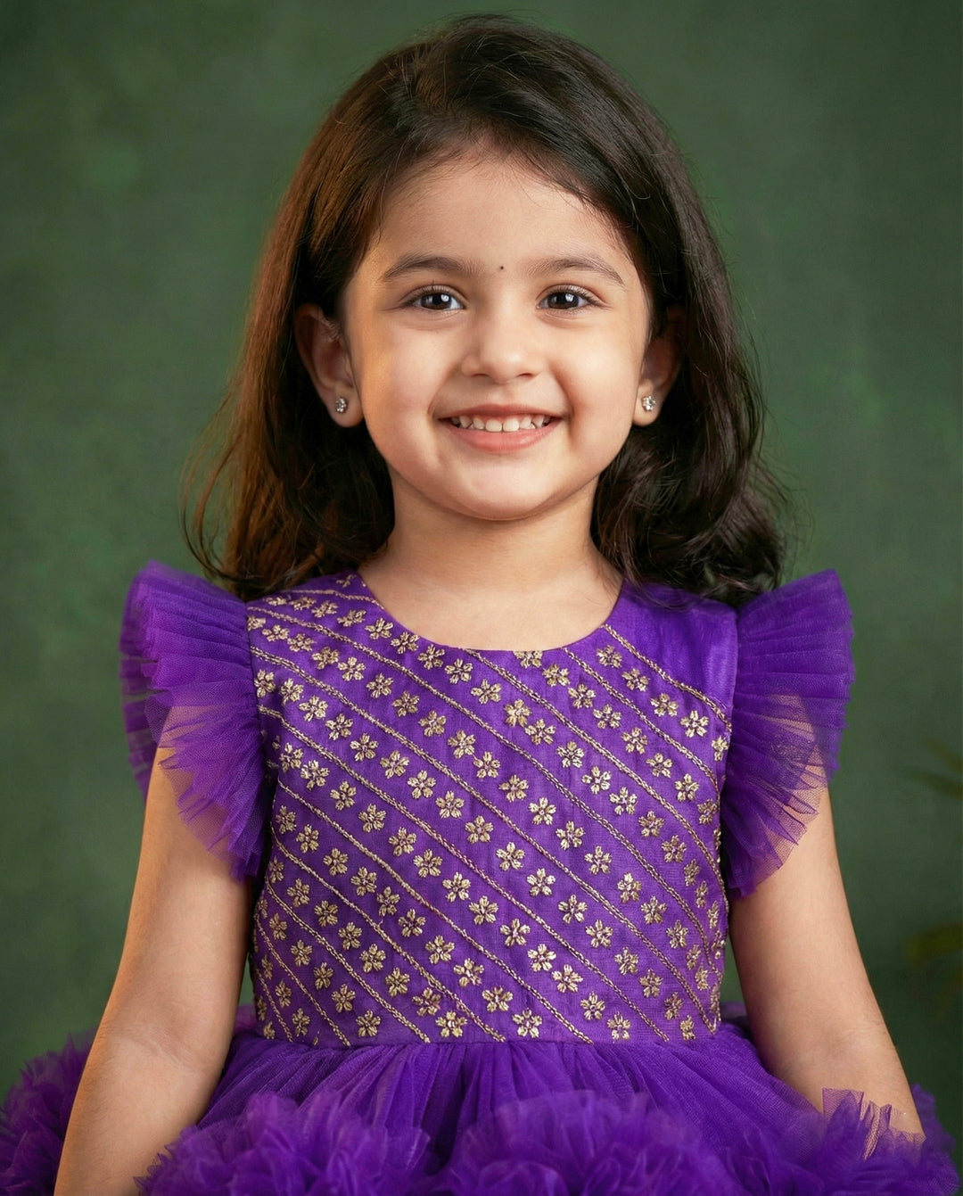 Violet shade baby girl birthday dress, 3 step ruffle frock, party wear dress for kids, violet handwork frock, designer baby birthday outfit