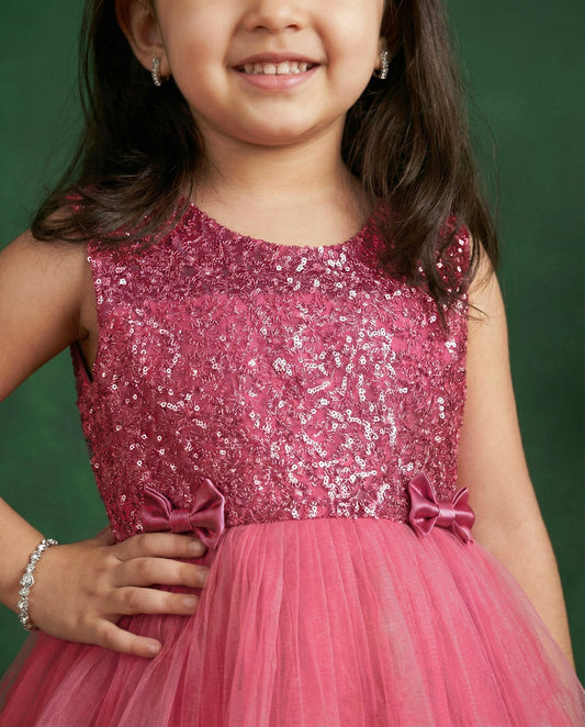 Blush pink embroidery frock back view – Stanwells Kids