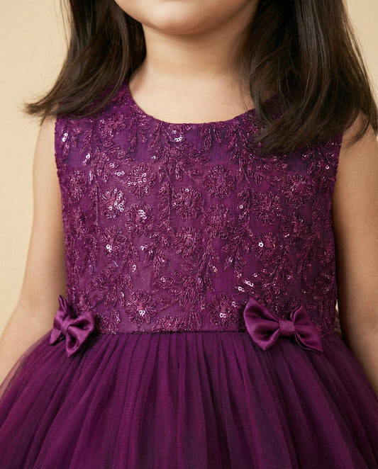 Purple ruffles birthday frock back view – toddler celebration dress Stanwells Kids