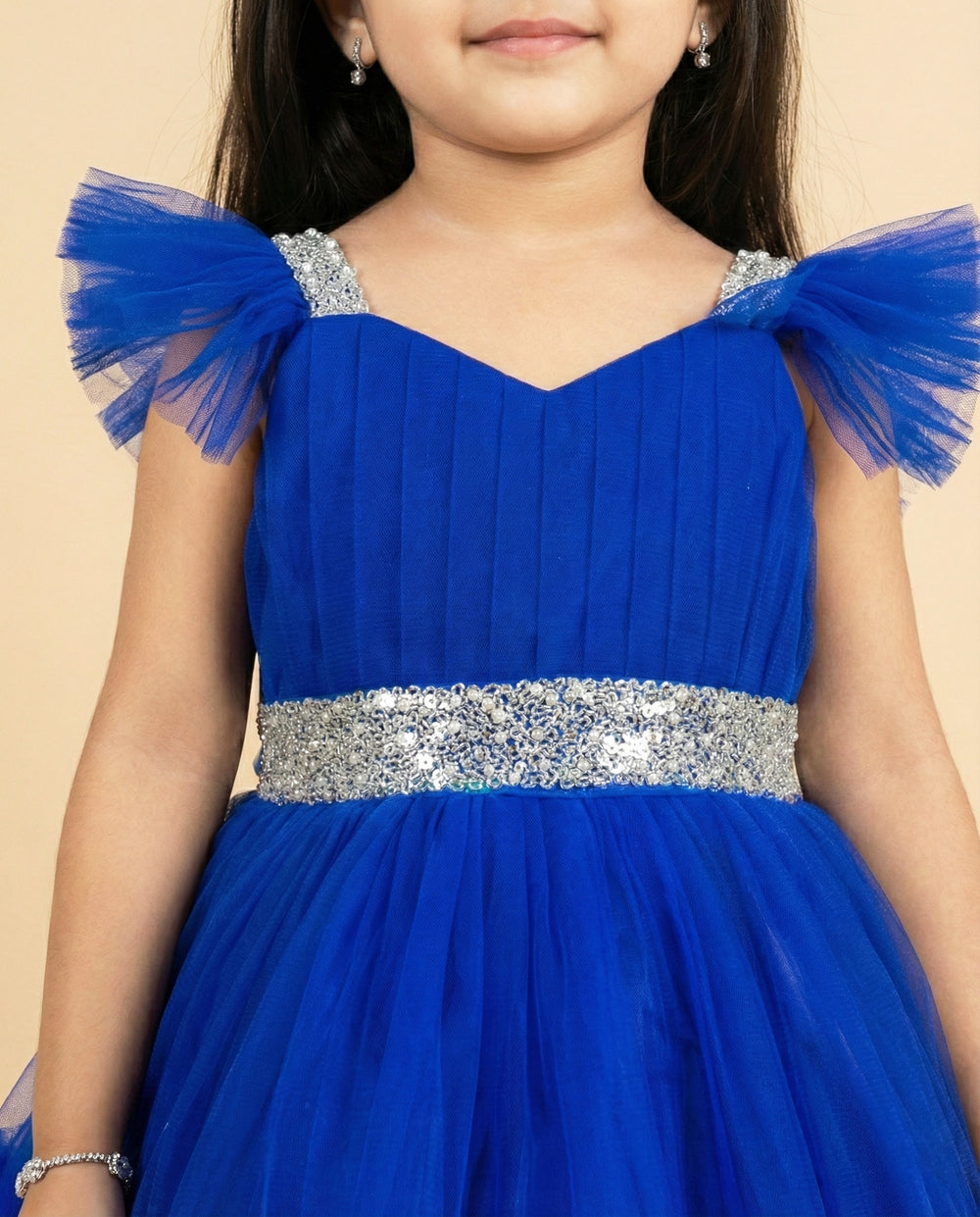 royal blue birthday dress for baby girls, handwork party wear frock, premium kids birthday outfit, baby girls royal blue frock 1st birthday, stanwells kids dress, comfortable soft lining