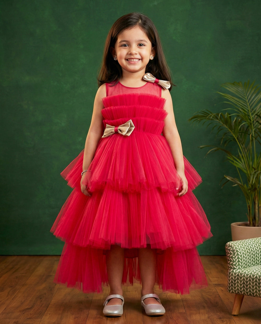 Rani pink tail frock, elegant pleated birthday dress, baby girl party wear, stylish frock for girls, pink shade kids frock