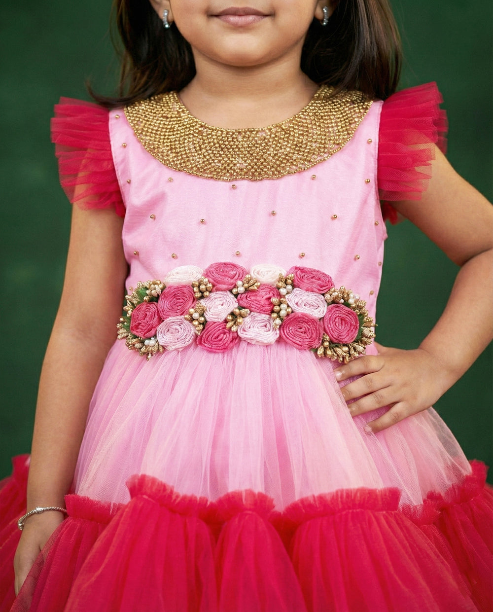 Baby Pink Rany Pink Handwork Frock, Baby Girls Birthday Dress, Designer Partywear Frock, Flower Dress for Baby Girl