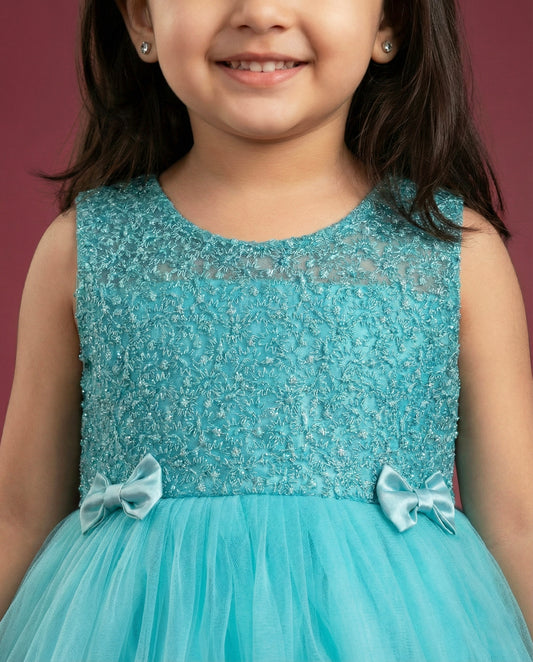 Pearl blue baby girl birthday dress, embroidered party frock, ruffle dress for baby girls, elegant toddler birthday outfit, Stanwells Kids celebration dress