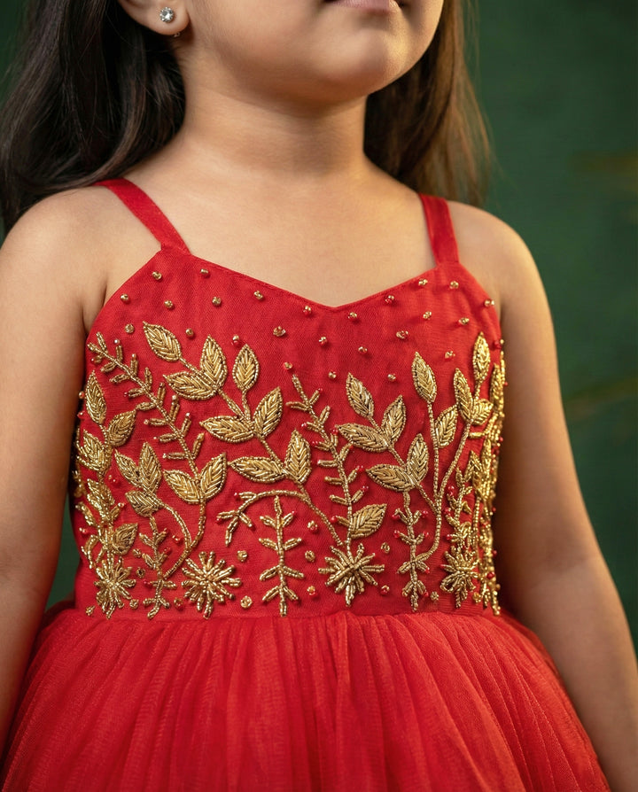 Red heavy handwork frock for baby girls, partywear birthday dress, wedding dress for girls, Stanwells Kids