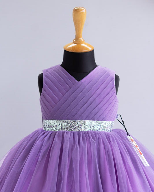 Pastel Lavender Pleated Knee Length Frock