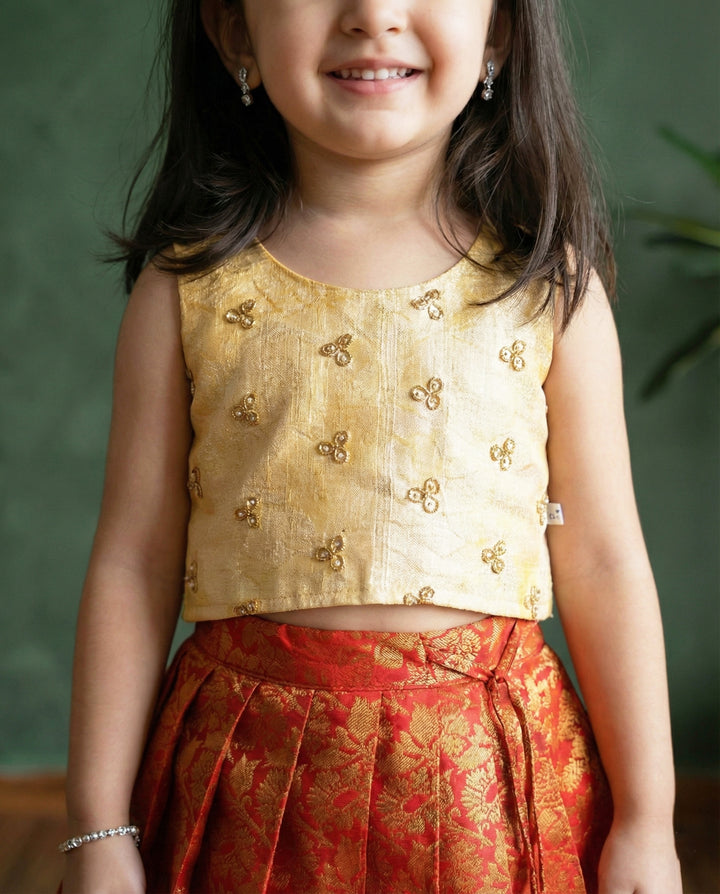 Sandal red combo baby girls birthday dress, traditional lehenga choli, kids festive wear, handwork baby girl outfit