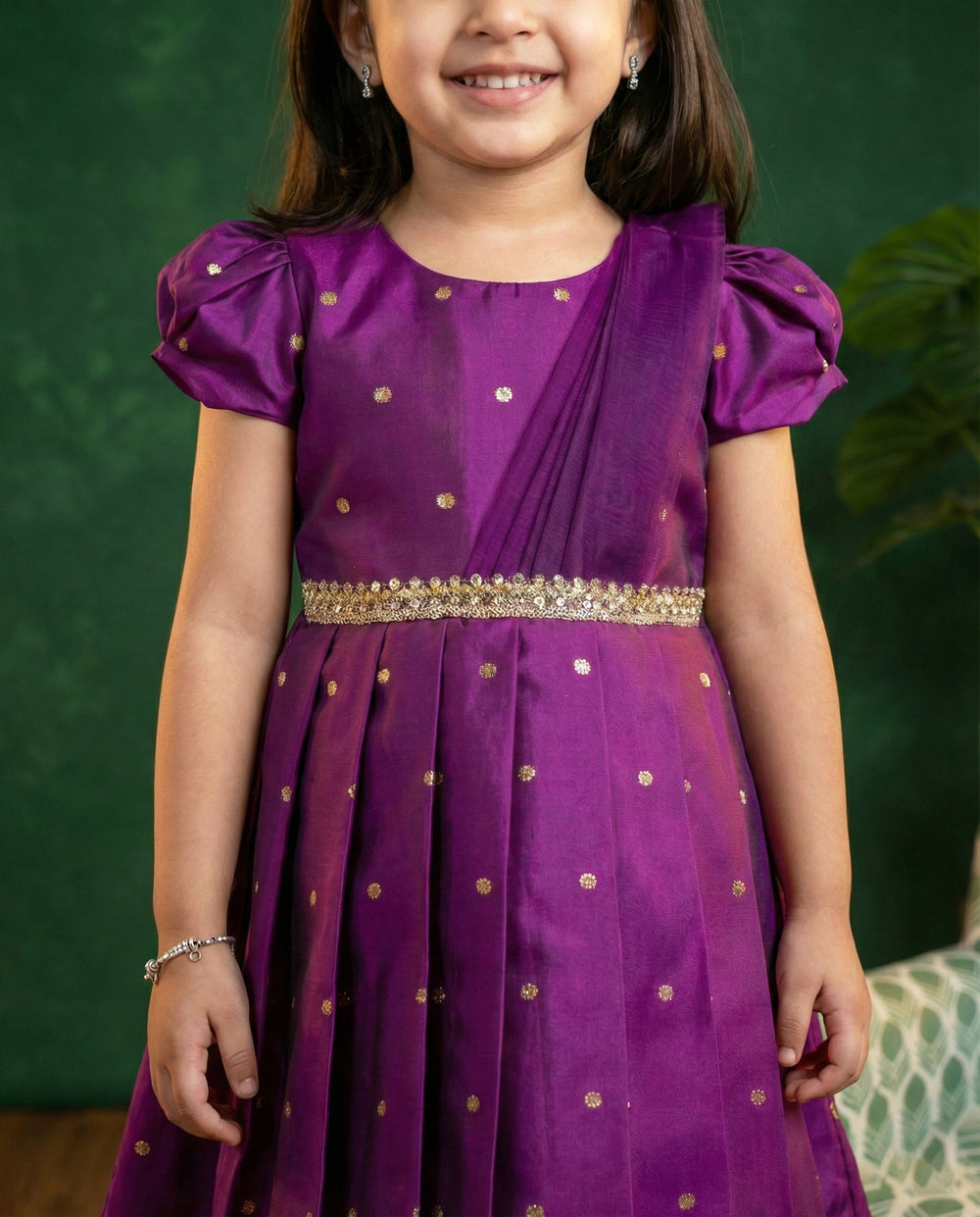 Violet silk butti frock, ethnic party wear, baby girl birthday dress, festive kids frock, violet shade girls frock