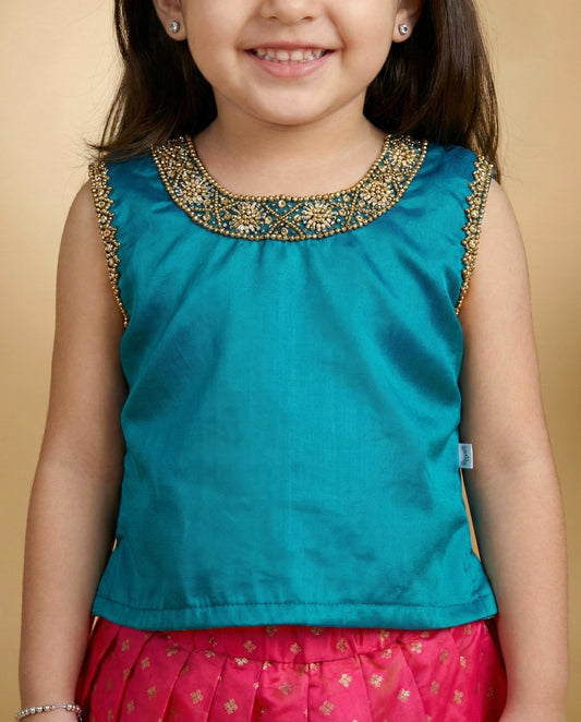Magenta Peacock Shade Lehenga Choli for Baby Girls – Birthday Dress