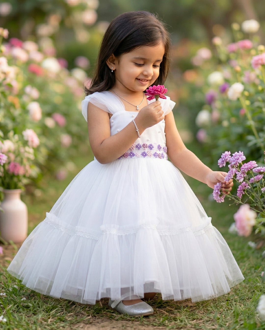 Pure white baby girls premium baptism frock, partywear birthday dress for baby girls