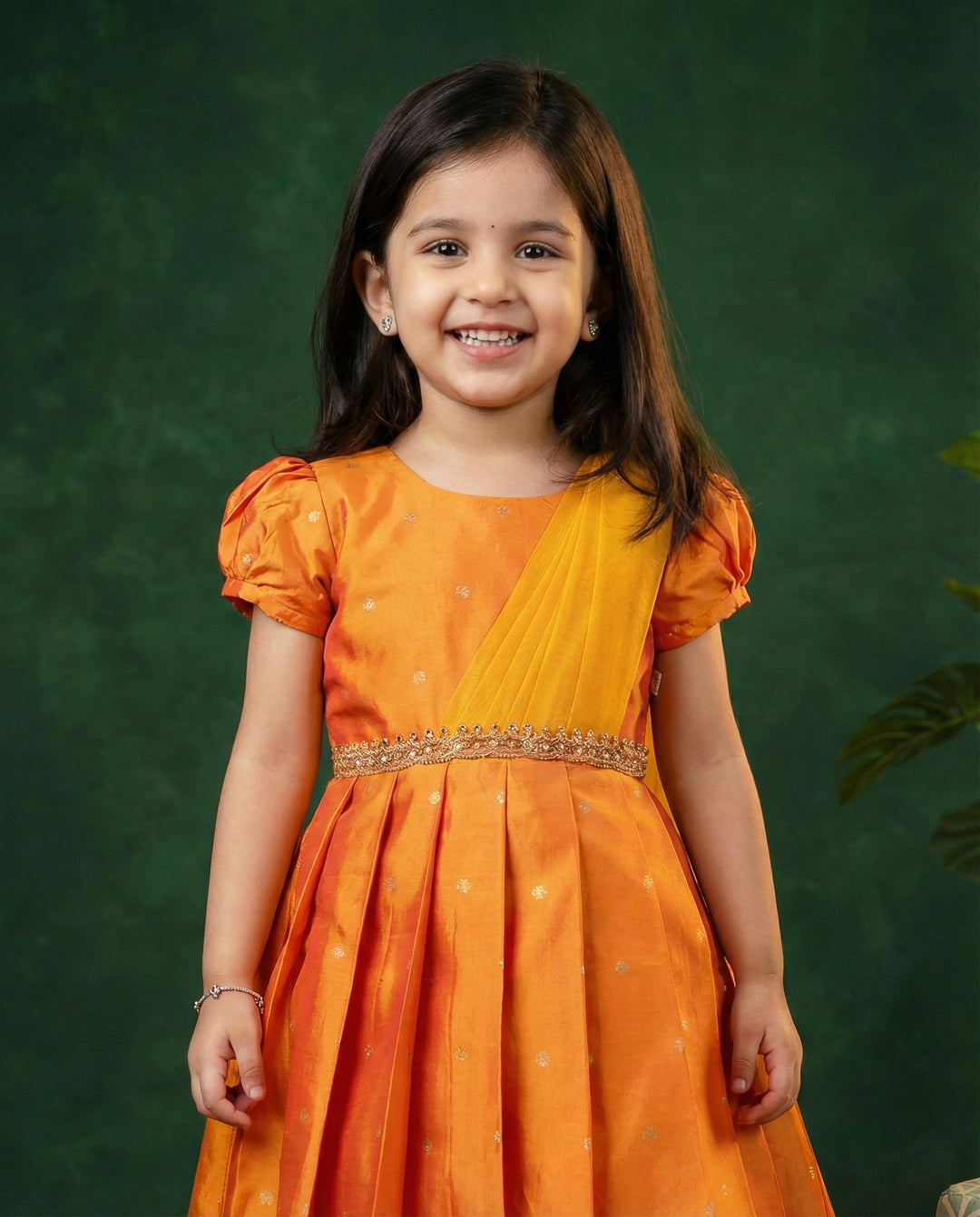 Mango Yellow Silk Butti Frock – Ethnic Partywear & Birthday Dress for Baby Girls by Stanwells Kids
