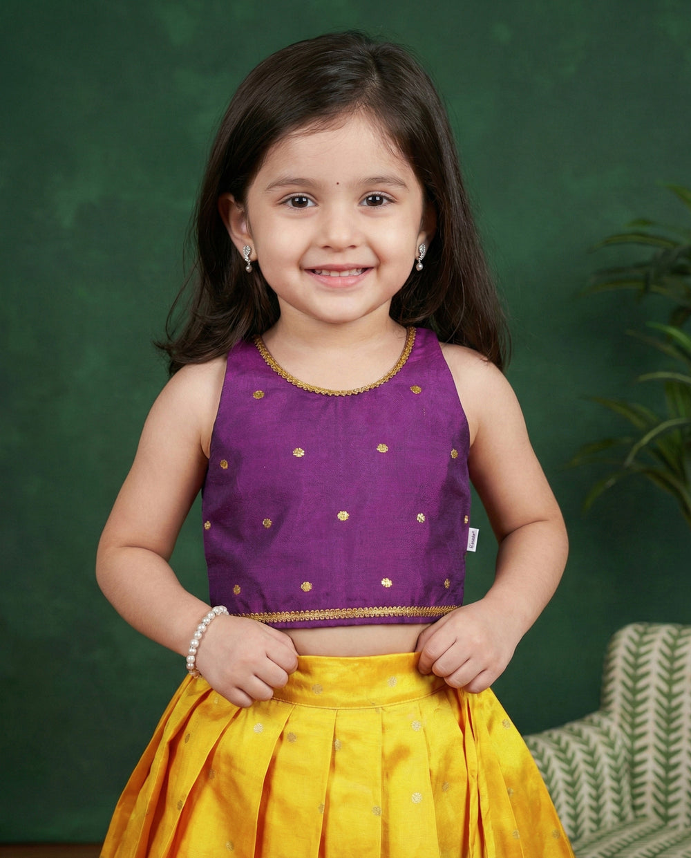 Violet mango yellow silk lehenga choli for baby girls, festive ethnic wear, birthday dress for girls, traditional kids outfit