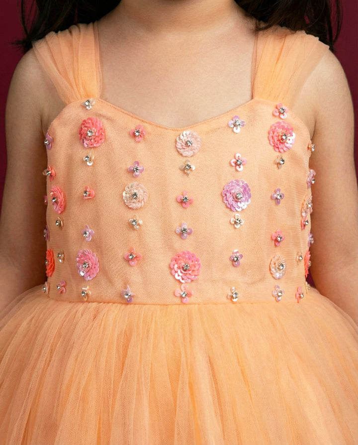 light peach sequins birthday dress for baby girls

baby girl partywear frock with sequins handwork

premium peach birthday frock for toddlers

baby girls festive party dress peach color

kids birthday dress with hand embroidery