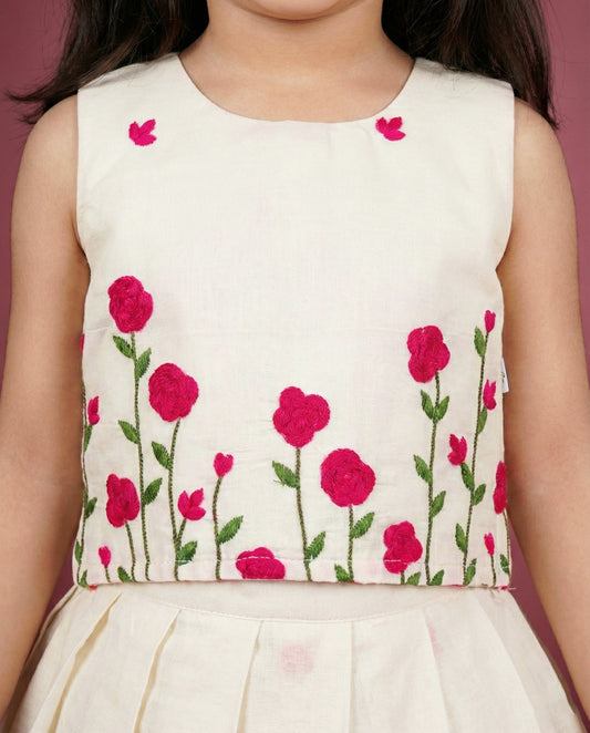 Cream pink floral lehenga choli front view – Stanwells Kids