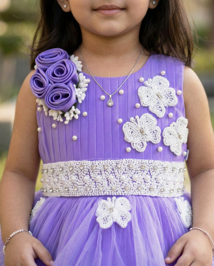 Lavender & Violet Heavy Applique Birthday Frock
Material: Lavender and Violet colour nylon net material is used in the upper portion and we are using Heavy quality ultra satin as the primary lining.This satin lin