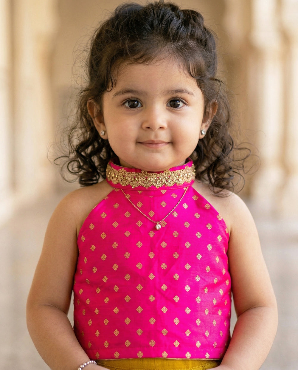 Magenta mustard yellow lehenga choli baby girls birthday dress halter neck festive outfit kids ethnic wear partywear traditional dress