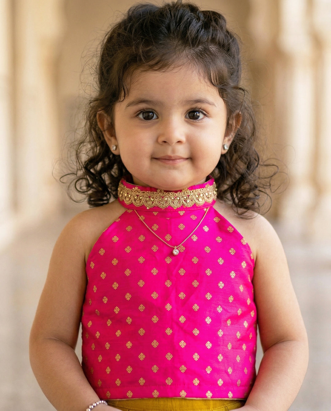 Magenta mustard yellow lehenga choli baby girls birthday dress halter neck festive outfit kids ethnic wear partywear traditional dress