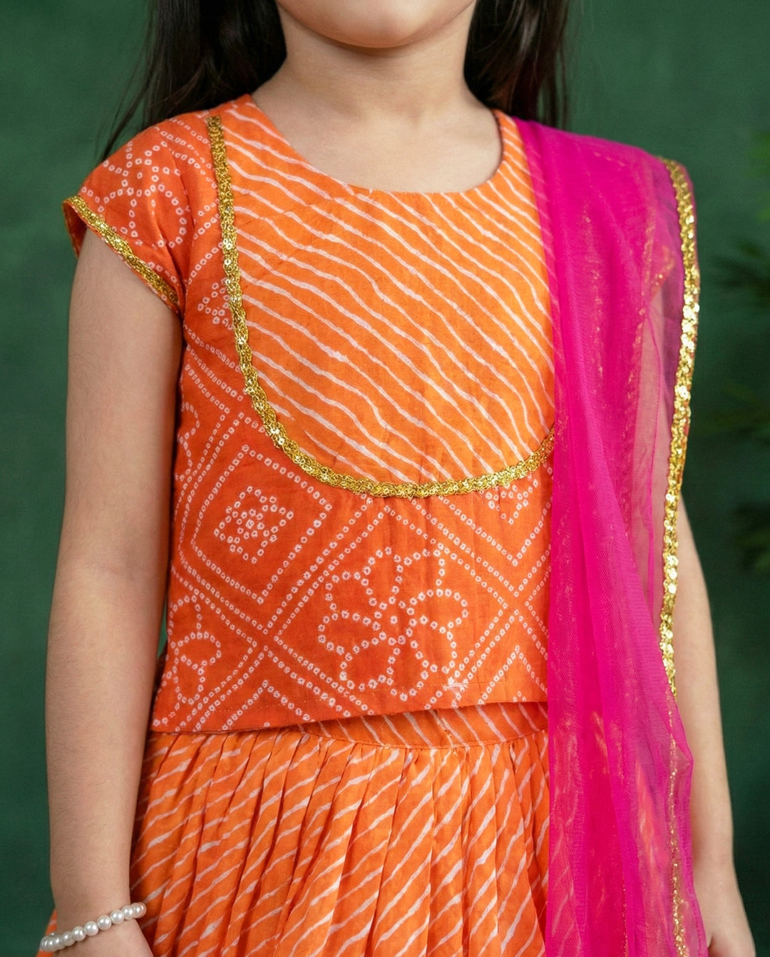 orange kids cotton lehenga choli for kids, stanwells kids baby girls dresses online, bandhej printed casual dresses online