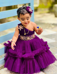 Purple Pleated Ruffled Birthday Frock for Baby Girl – Stanwells Kids