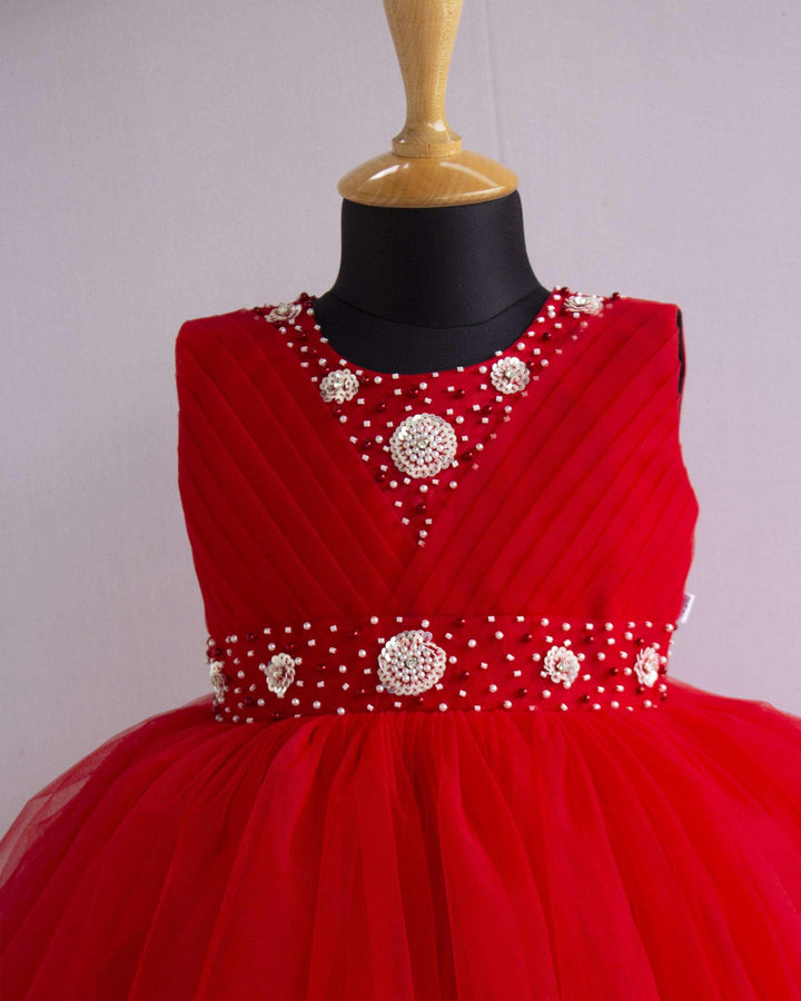 Chilly Red Shade Handwork Specially made Partywear Frock