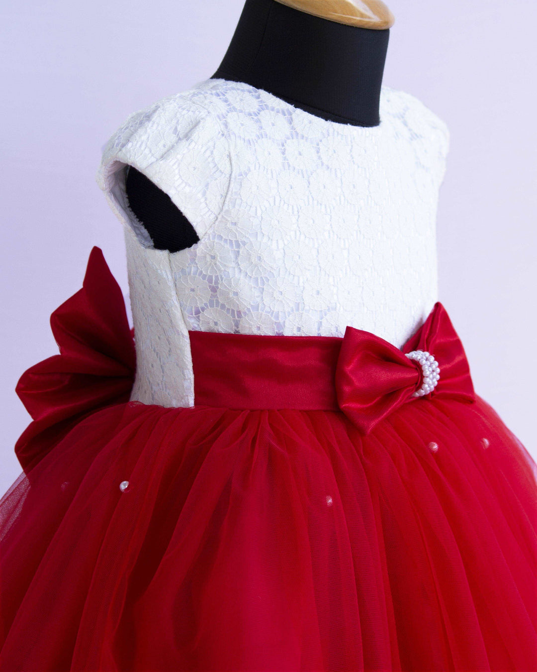 Red & Offwhite Combo  Baby Girls Premium Partywear Flared Frock