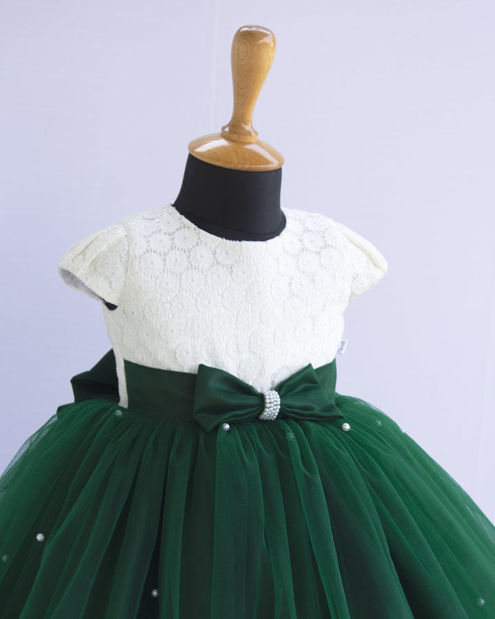 Bottle Green & Off-white Combo  Baby Girls Premium Partywear Flared Fr