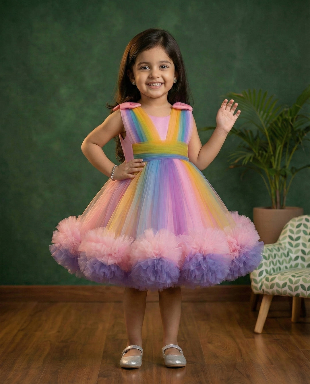 Rainbow Multi Colour Heavy Ruffles Frock Baby Girl