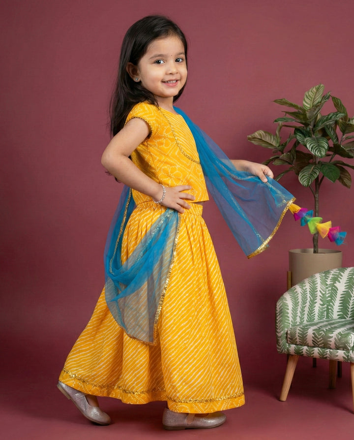 yellow printed cotton lehenga choli, stanwells kids, baby girls dresses online. ethnic lehenga cholis, cotton dresses for kids