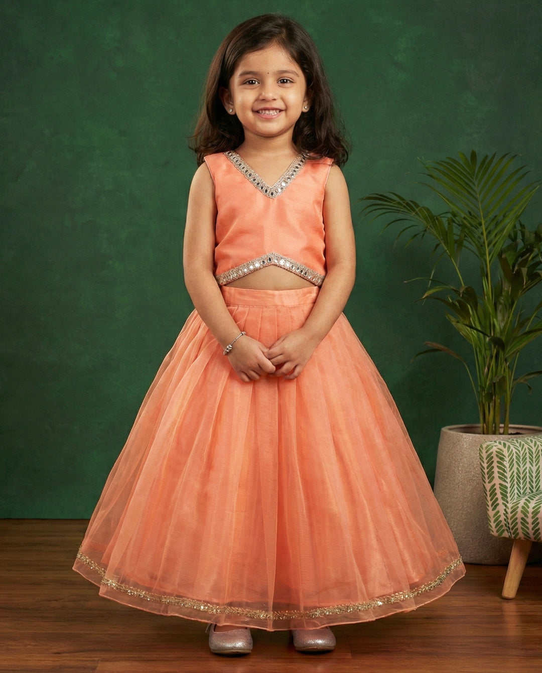 Coral lehenga choli side view – Stanwells Kids
