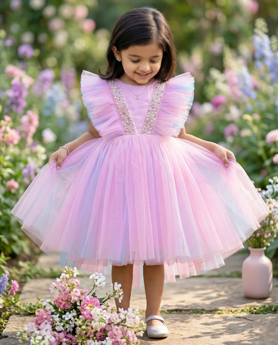 Baby Pink Sky Blue Birthday Frock, Premium Baby Girl Birthday Dress, Party Wear for Baby Girls, Baby Birthday Dress, Pink Baby Girl Frock