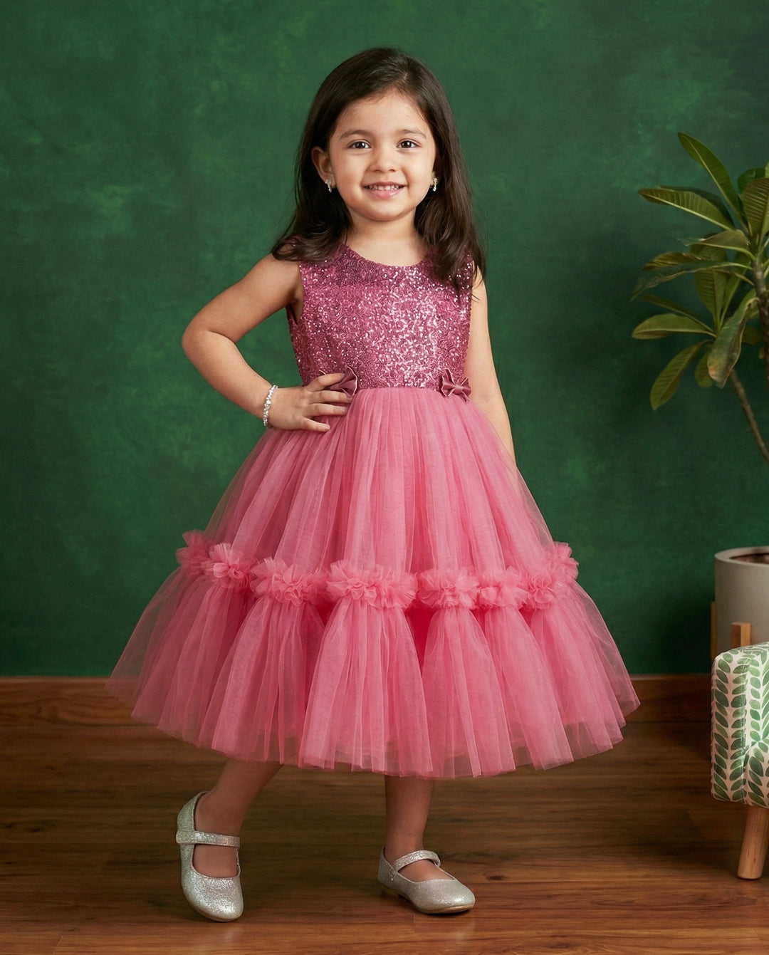 Blush Pink Shade Embroidery Party wear Ruffles Birthday frock