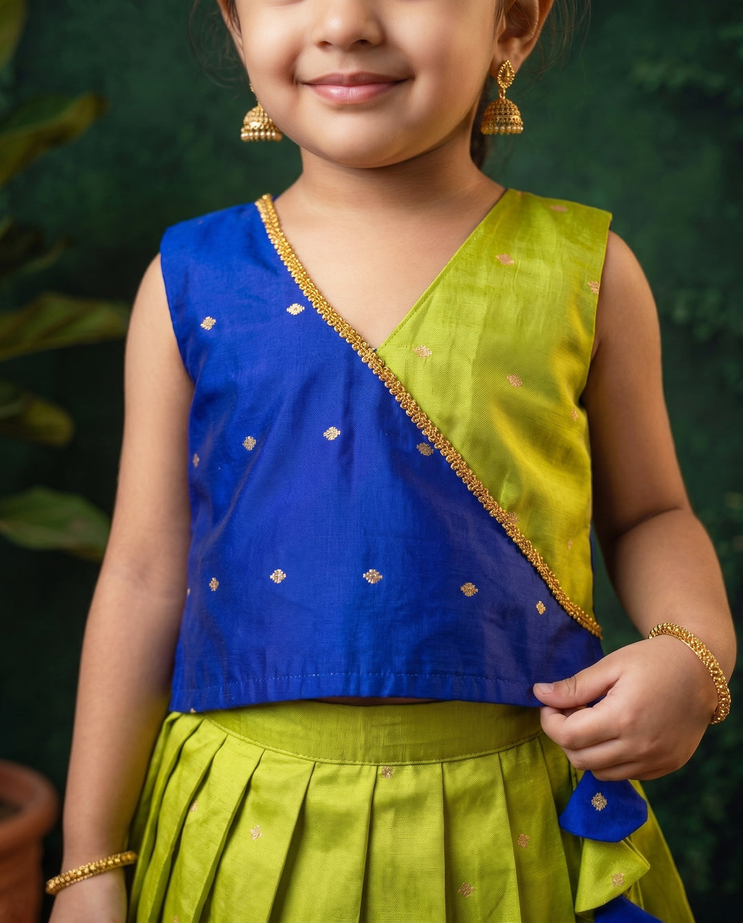 Stanwells Kids royal blue green lehenga choli for baby girls silk ethnic dress