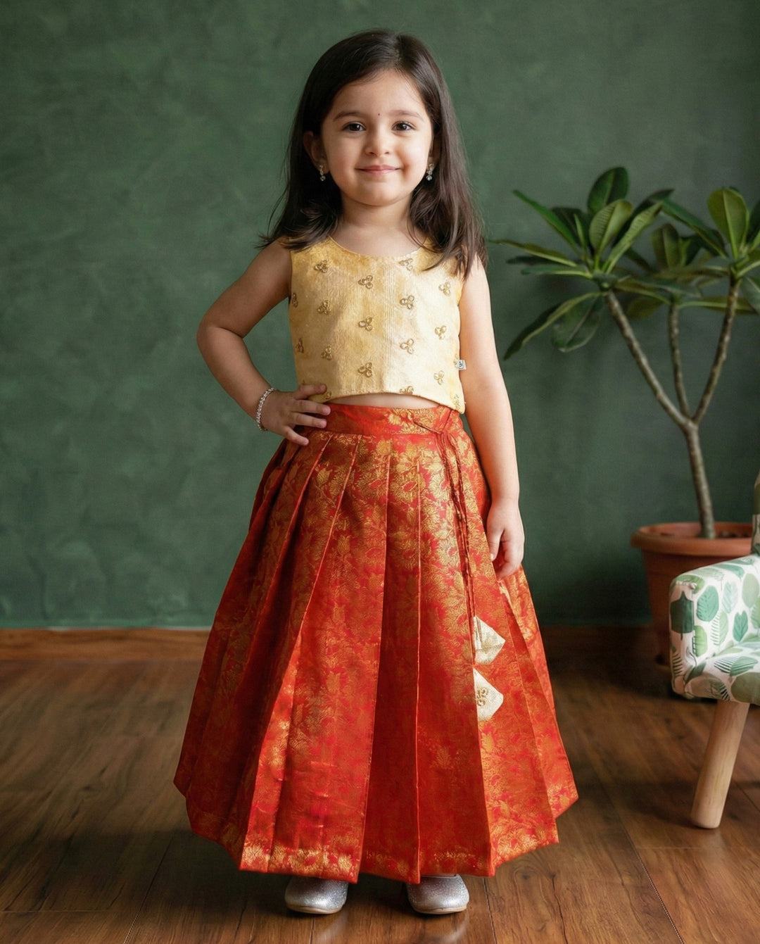 Sandal red combo baby girls birthday dress, traditional lehenga choli, kids festive wear, handwork baby girl outfit
