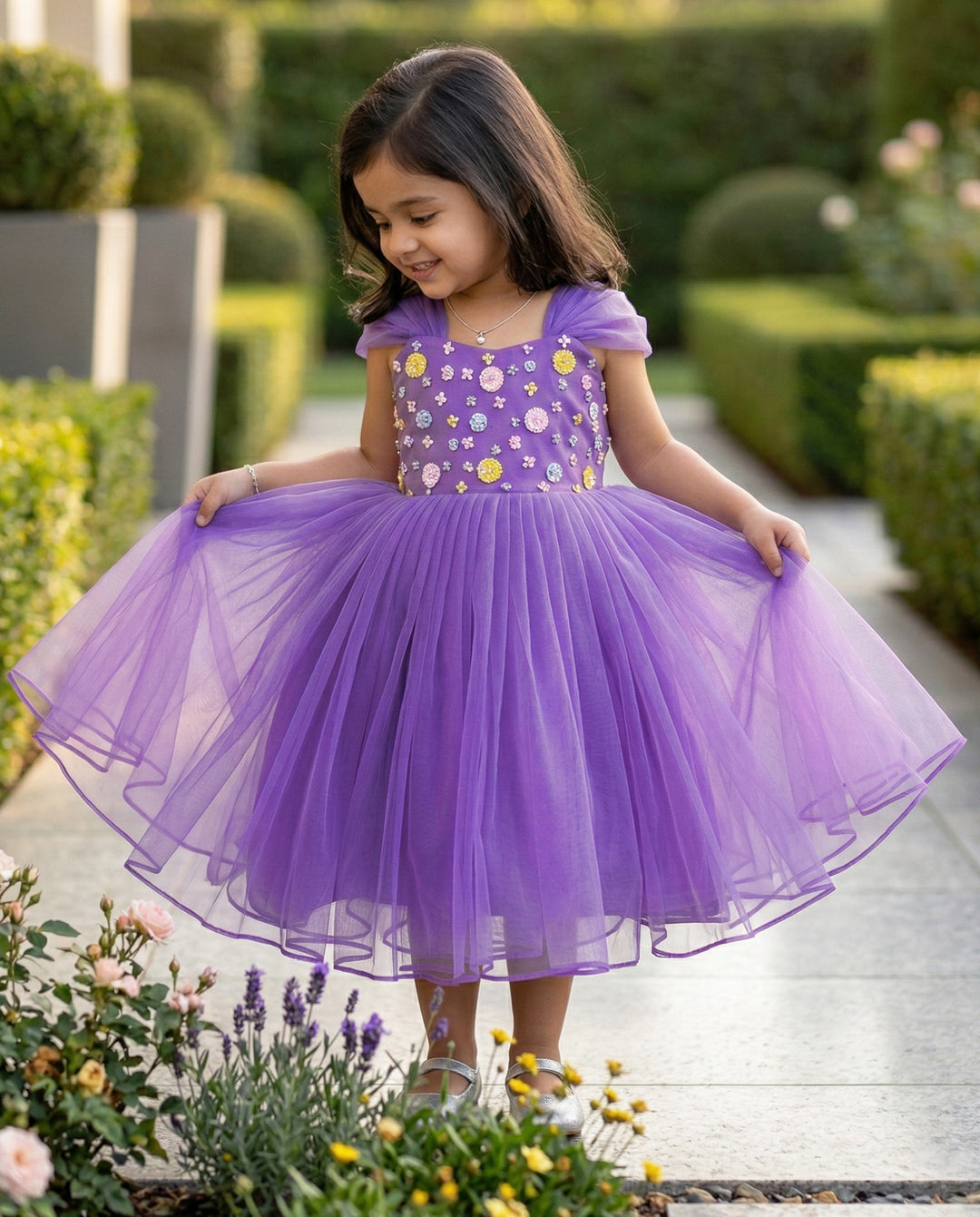 Pastel Lavender Baby Girls Birthday Dress - Sequins Handwork Party Frock by Stanwells Kids